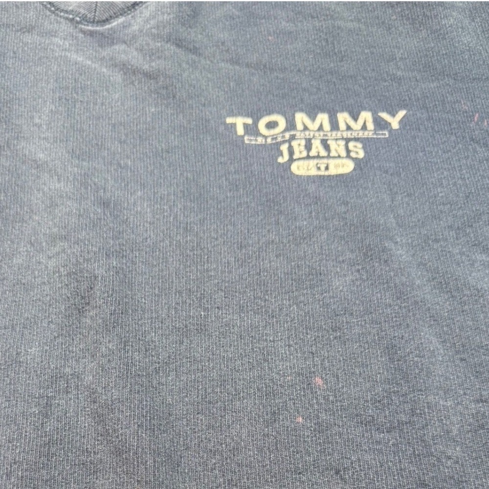 Tommy Jeans Mens Vintage Style Striped Sleeve Blue Sweatshirt Large L - Picture 3 of 13